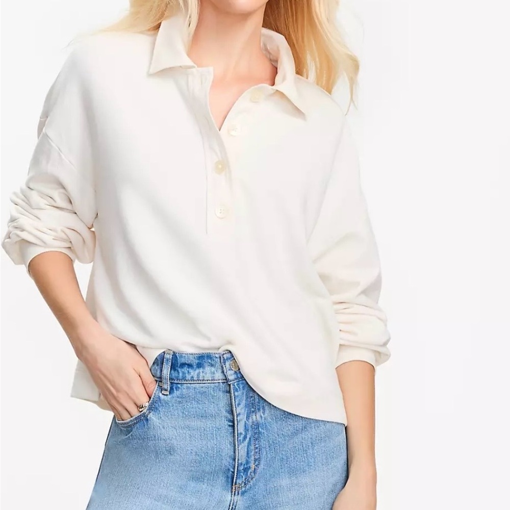 LOFT whisper white mixed media Polo sweatshirt